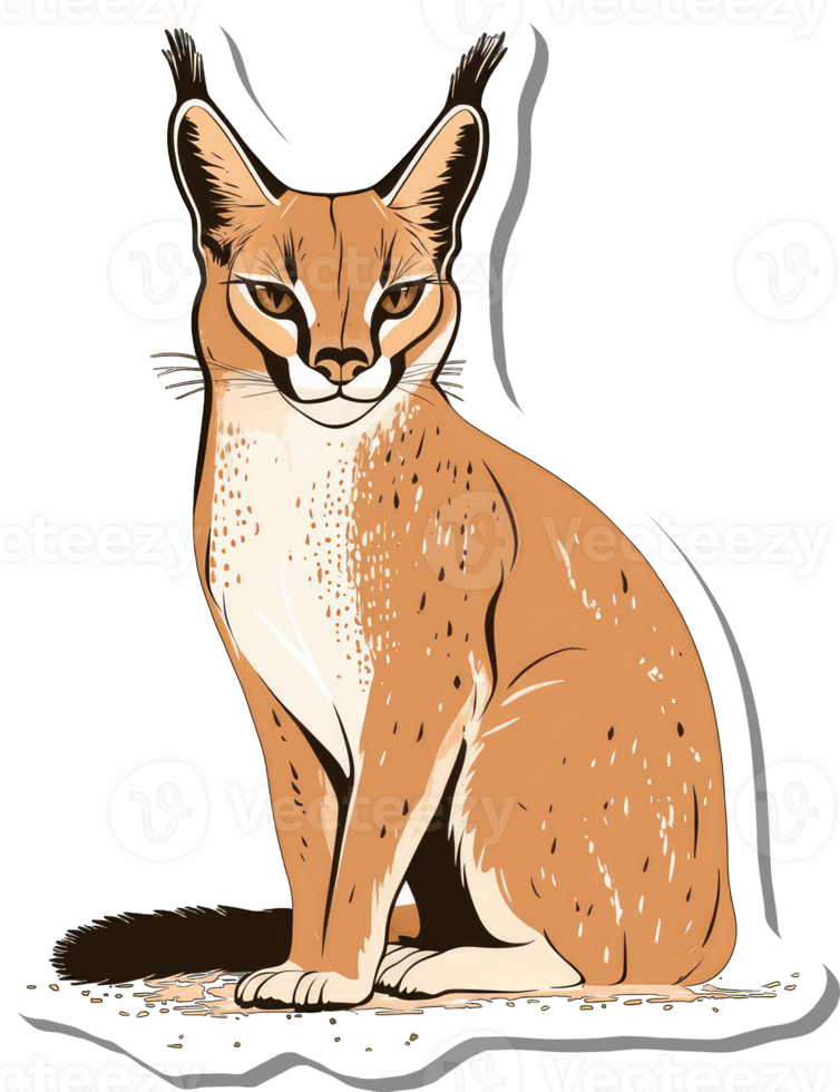 A Caracal Cat Sitting Calmly on the Ground png