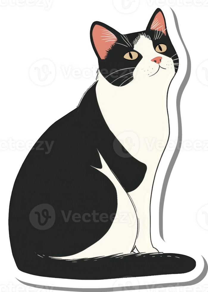 A tuxedo cat sits and looks upward png