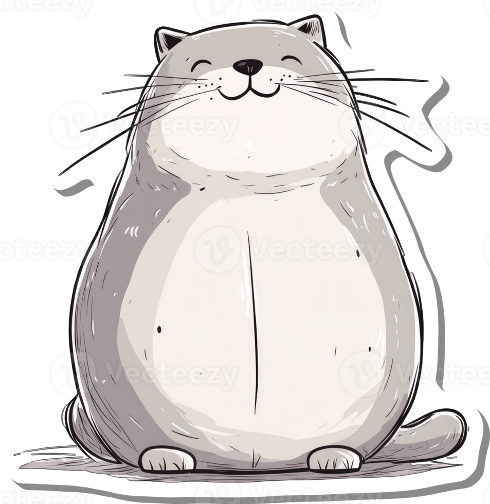 A Happy Overweight Gray Cat Sitting Contentedly png