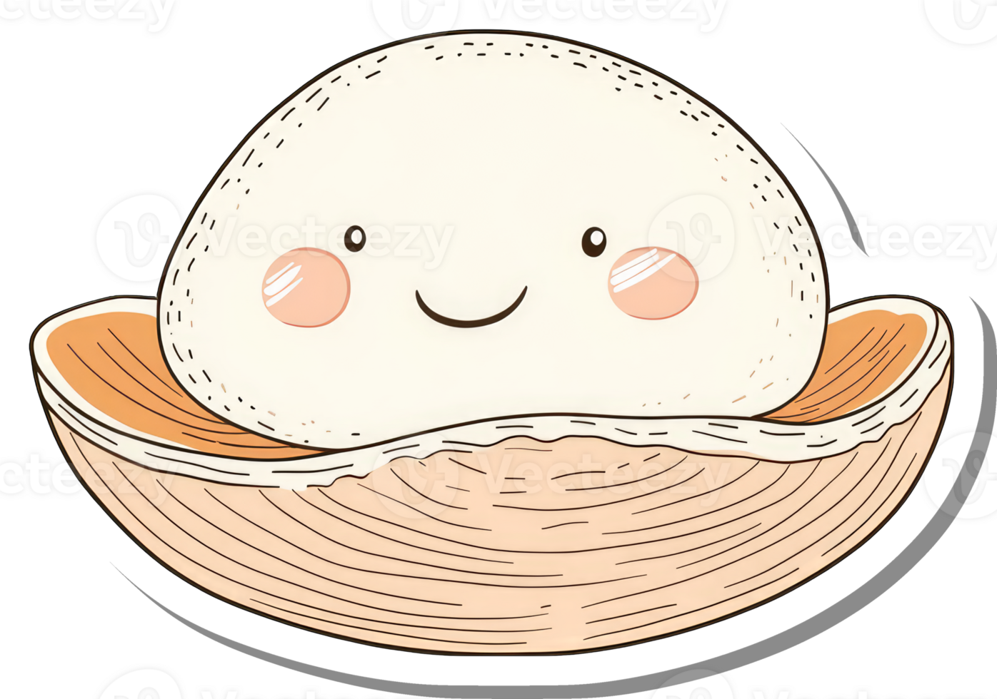 Happy smiling mochi in a shell illustration png