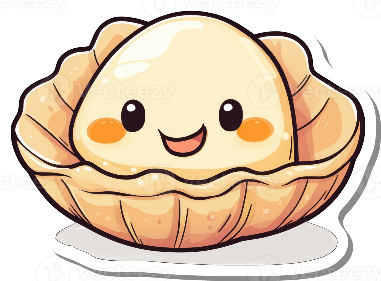 Happy cartoon clam with smiling face inside shell png