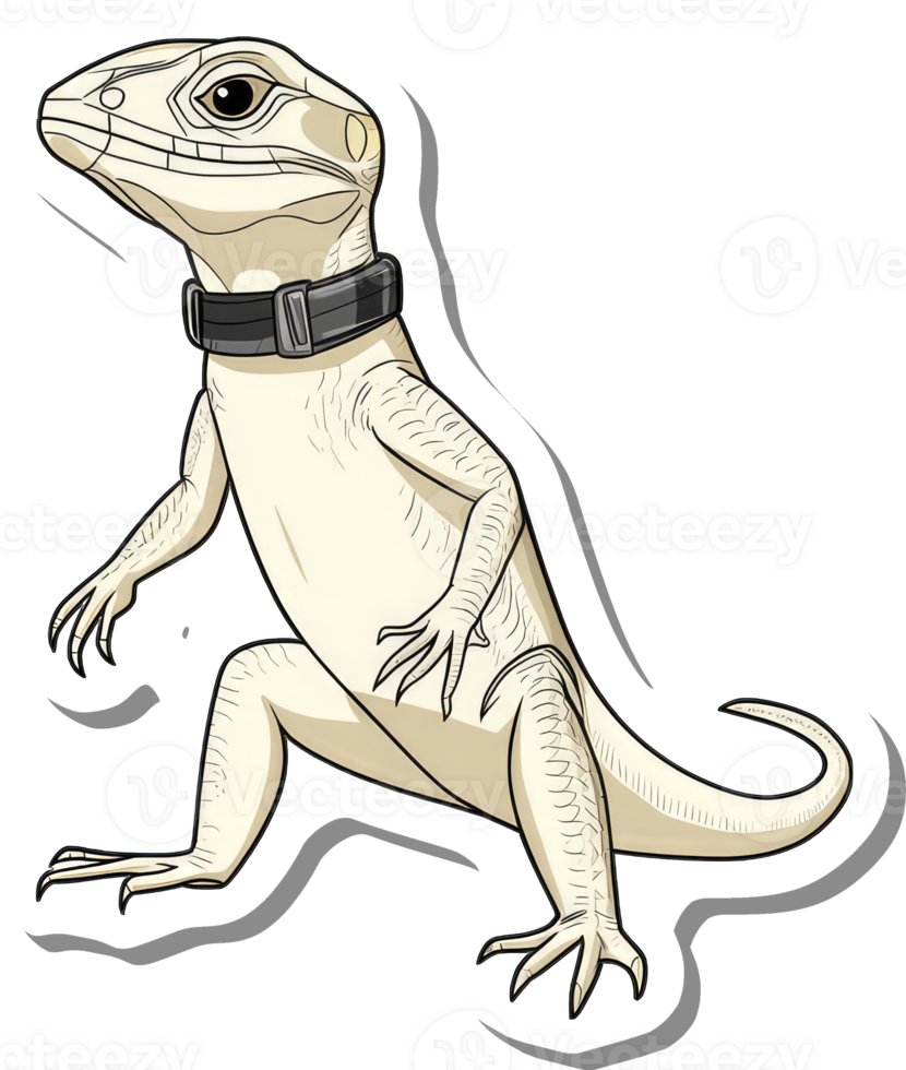 A White Lizard Wearing a Collar Stands Alert png