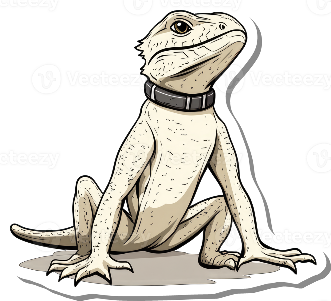 A Beige Bearded Dragon Wearing a Collar Sits png