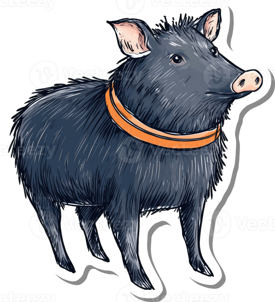 A Dark Colored Collared Peccary Stands png
