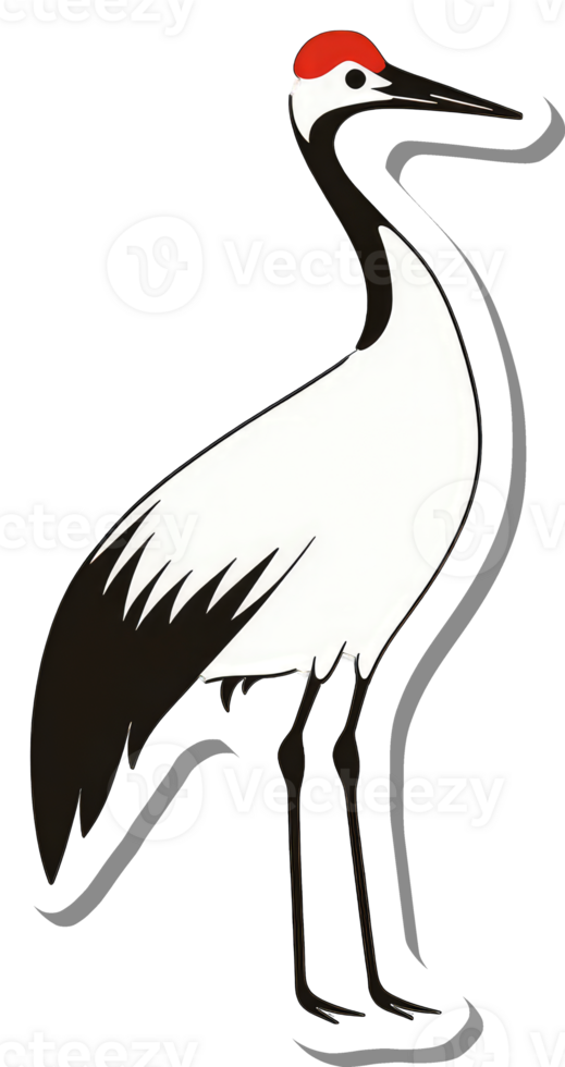 A stylized illustration of a red crowned crane bird png