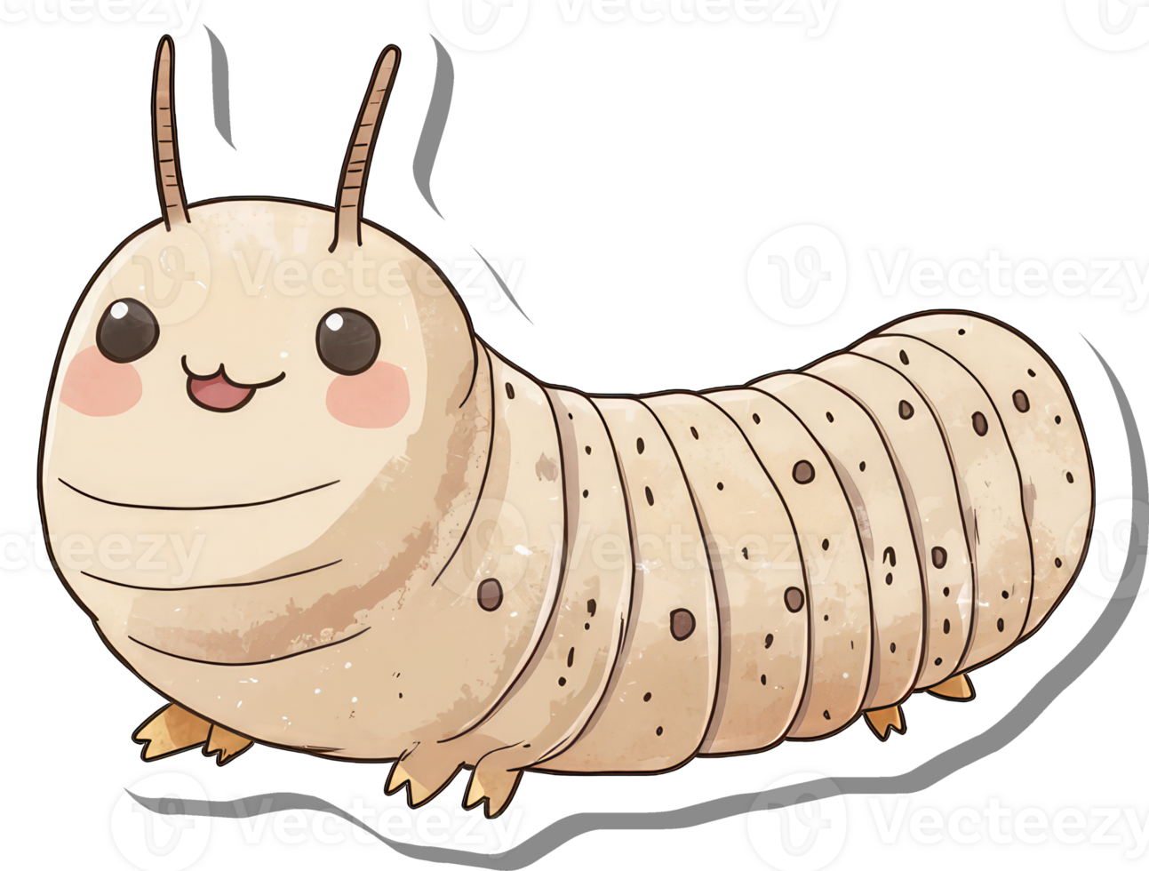 Adorable Cartoon Beige Larva With Antennae png