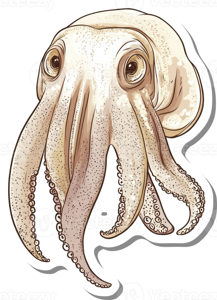 Detailed Illustration Of A Pale Octopus Showing Tentacles And Eyes png