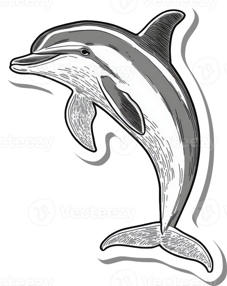 A Grayscale Drawing of a Dolphin Leaping png