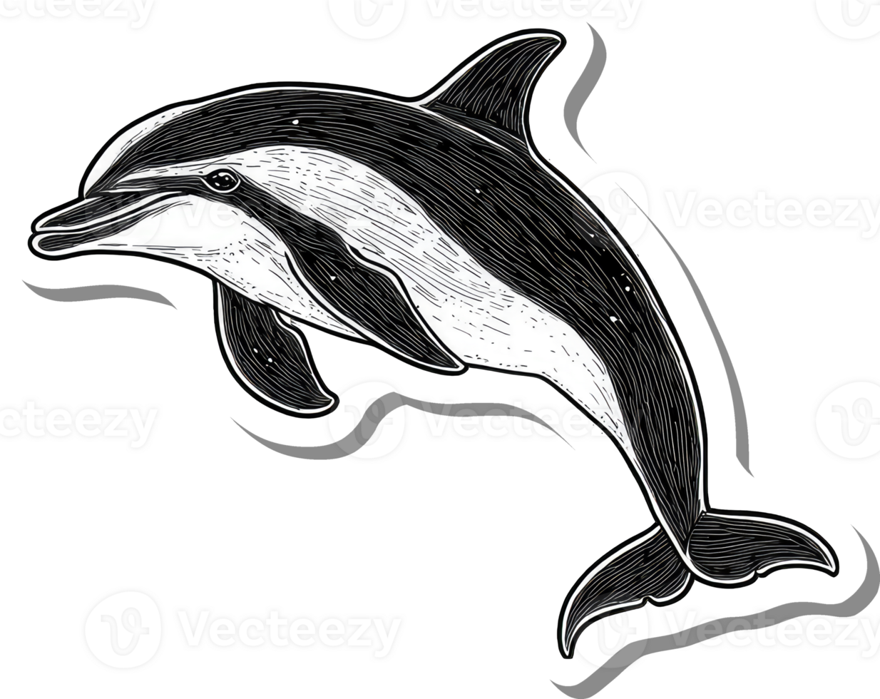 A Black And White Drawing Of A Dolphin Leaping png