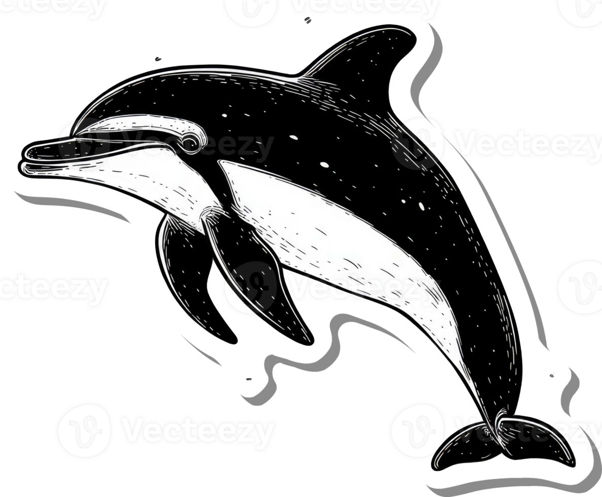A Black And White Drawing Of A Leaping Dolphin png