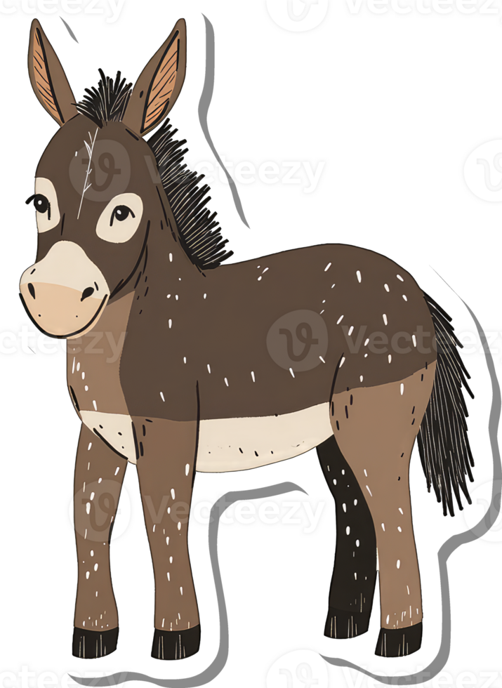 A Cute Brown Donkey with White Spots Stands Calmly png