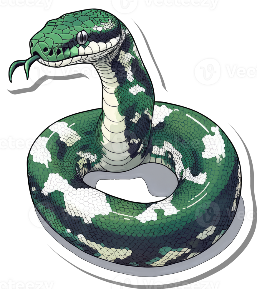 Green and white patterned snake coiled in a circle png