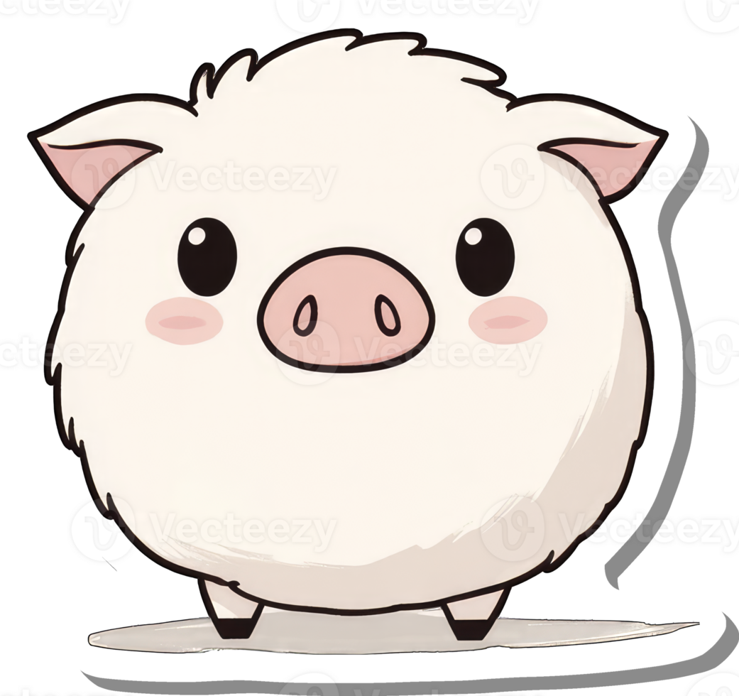 Adorable Fluffy White Pig Cartoon Character png