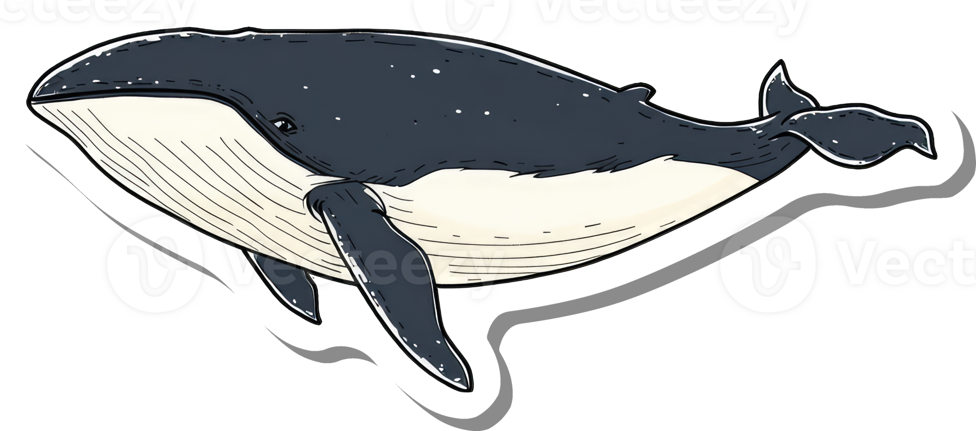 A stylized illustration of a baleen whale swimming png