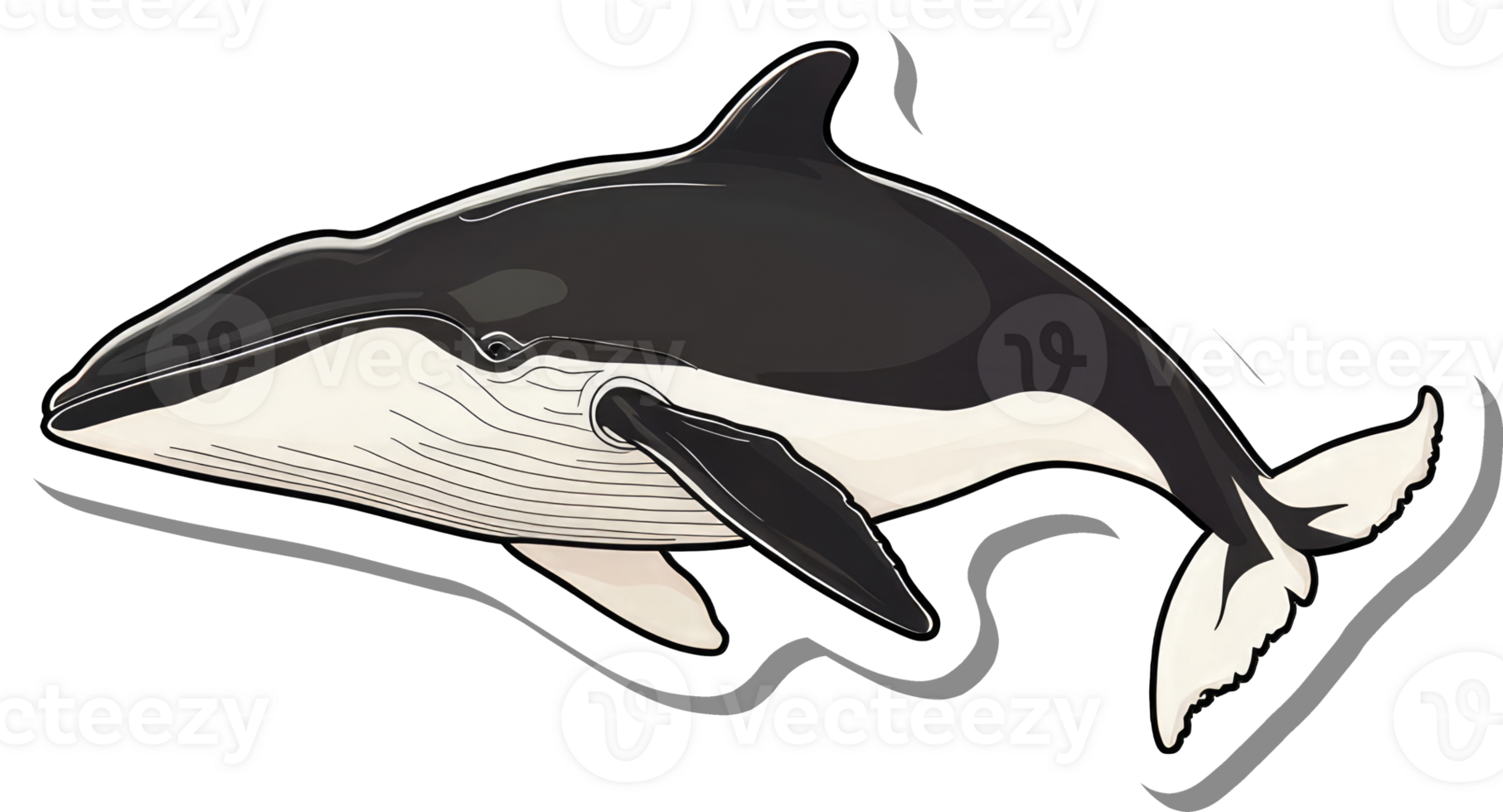 A black and white pygmy right whale swims gracefully png