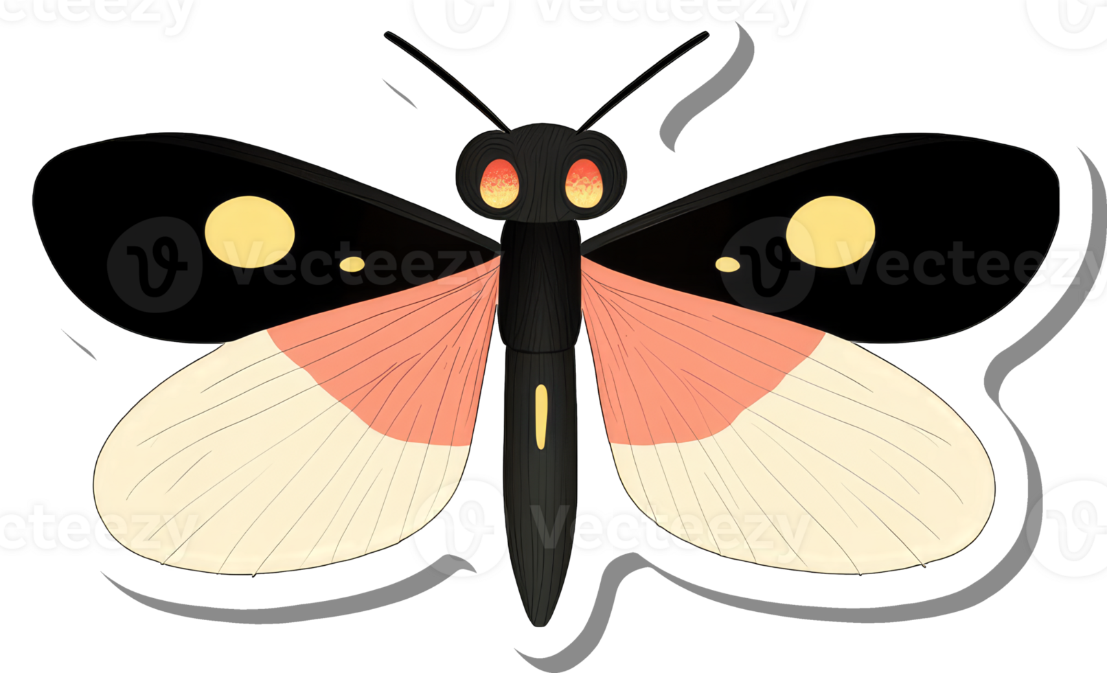 Stylized Butterfly Illustration with Peach and Black Wings png