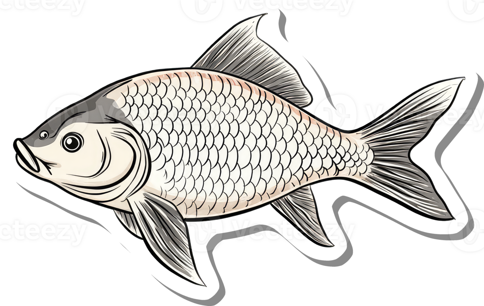 Detailed Illustration of a Silver Fish with Scales png