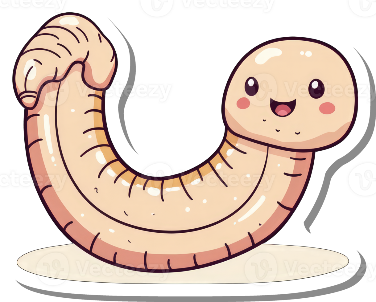 A Happy Cartoon Worm Smiles Cheerfully On A Sticker png