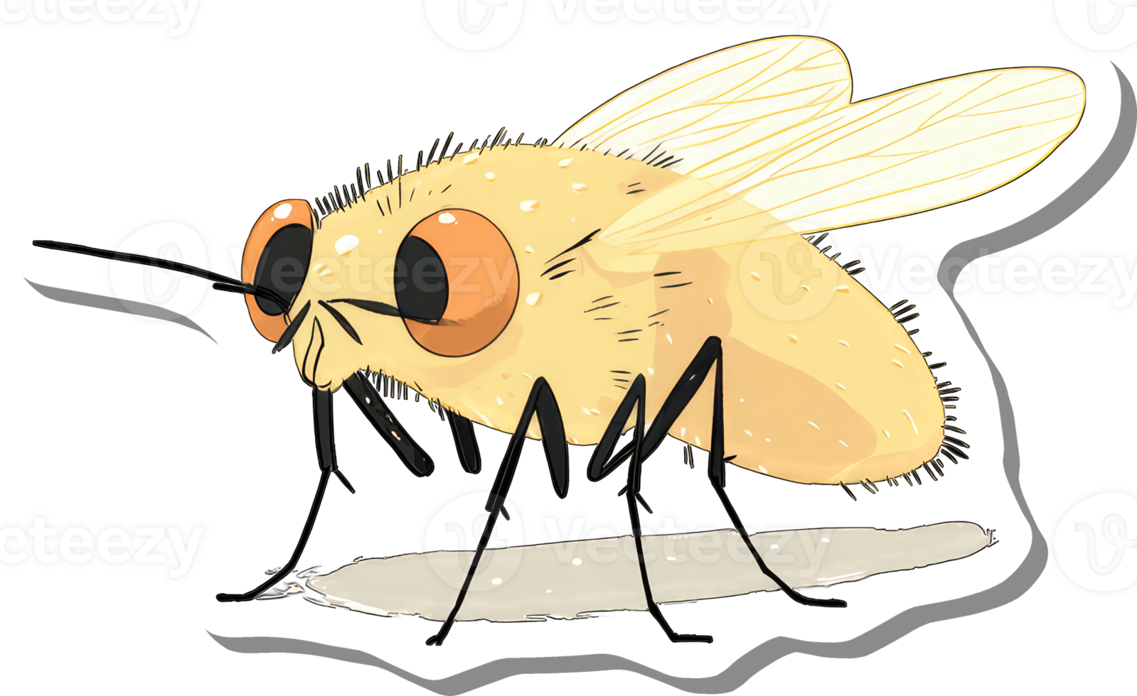 A Yellow Fly With Large Orange Eyes Stands on a Surface png