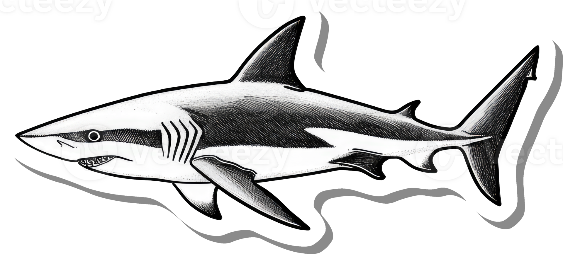 A detailed illustration of a great white shark png