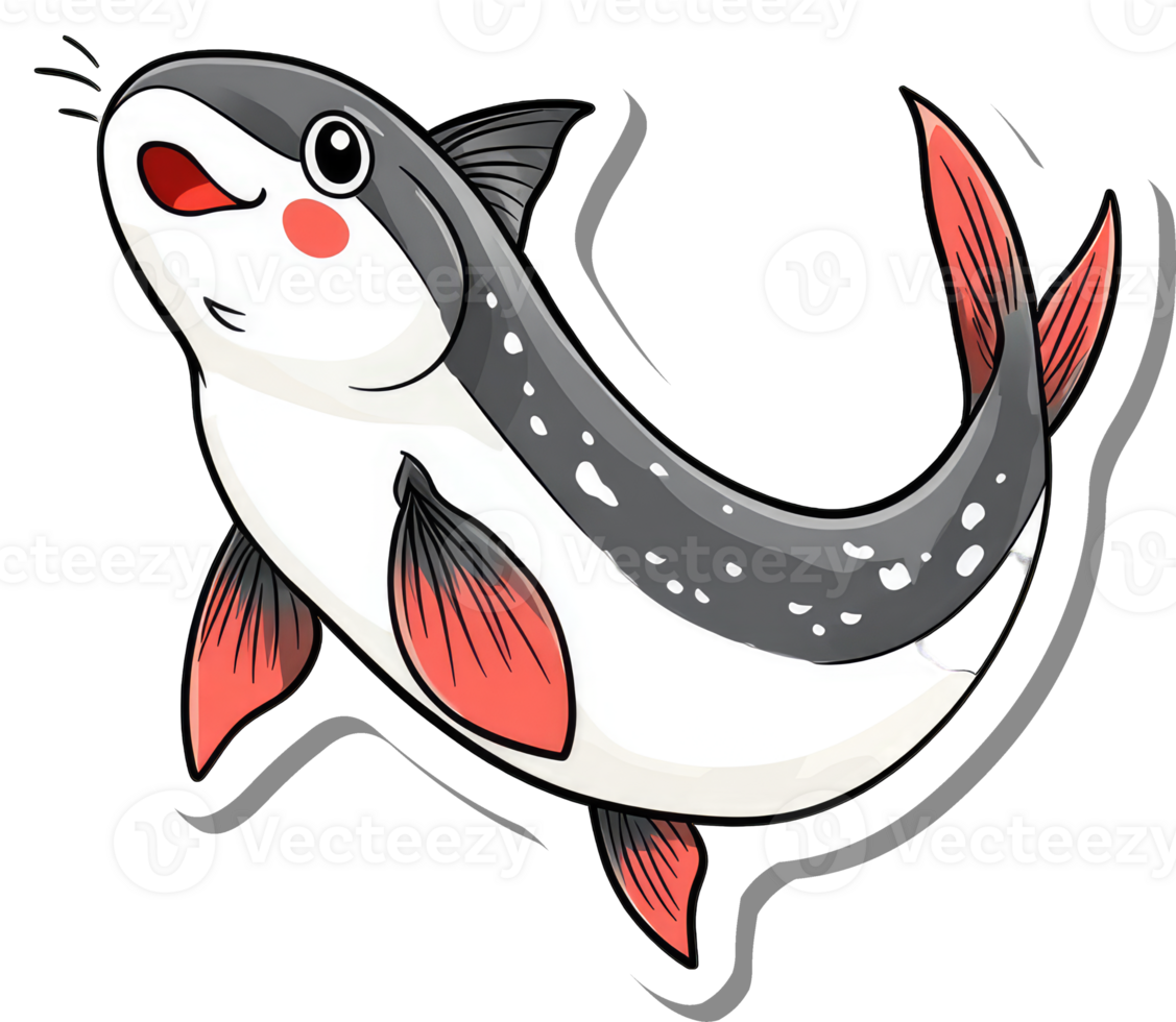 Adorable Cartoon Fish with Red Fins and Spots png