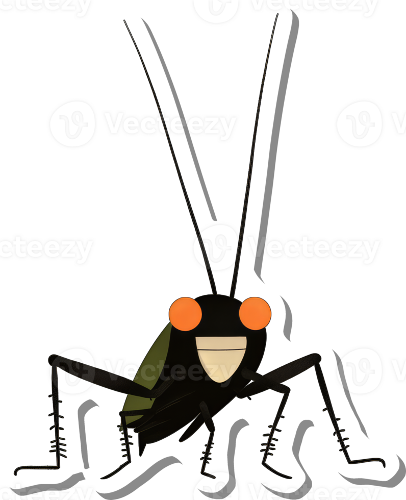 A Cartoon Cricket With Large Orange Eyes png
