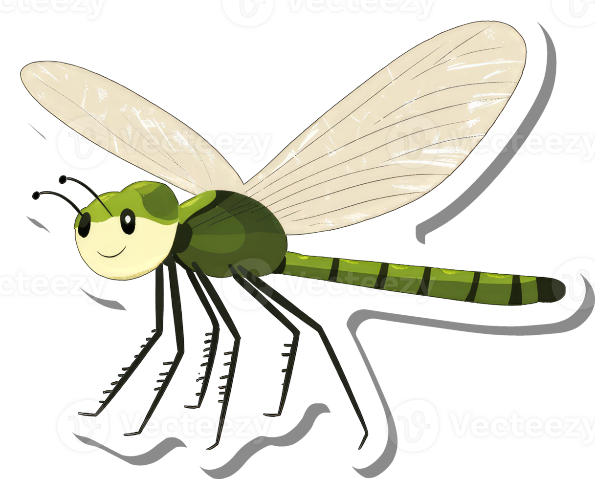 A Cartoon Green Dragonfly With Large Wings png