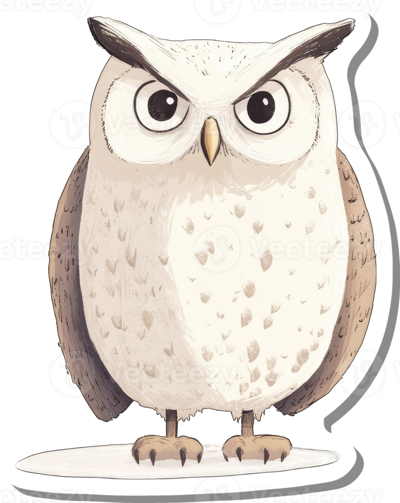 An Angry White Owl Stands on a White Surface png