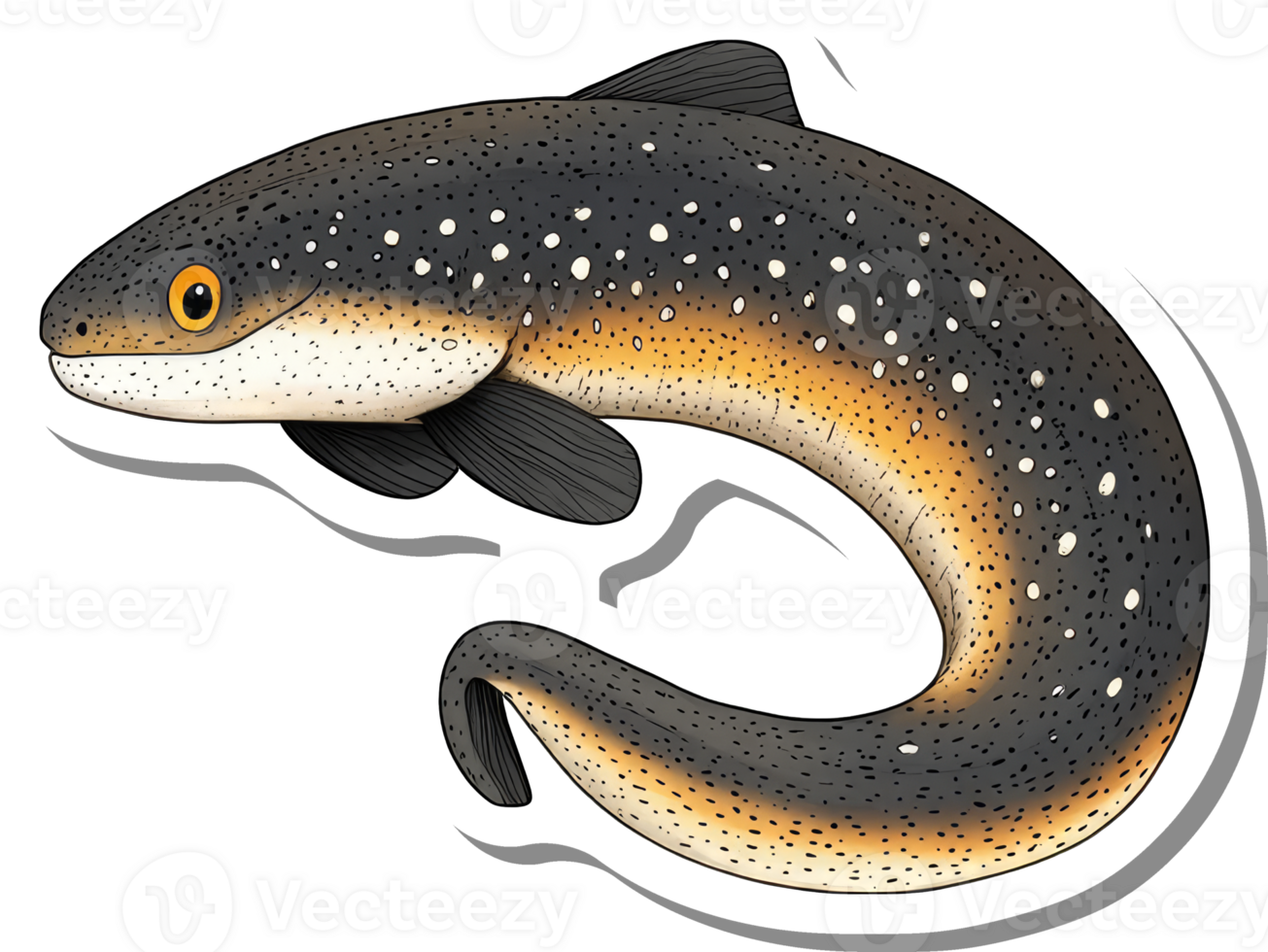 Illustration of a Spotted Gars Fish in a Curved Pose png