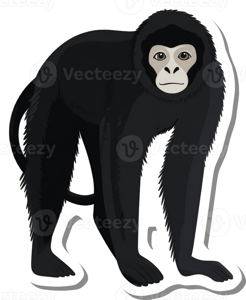 A Black Furry Monkey Stands Facing Forward png