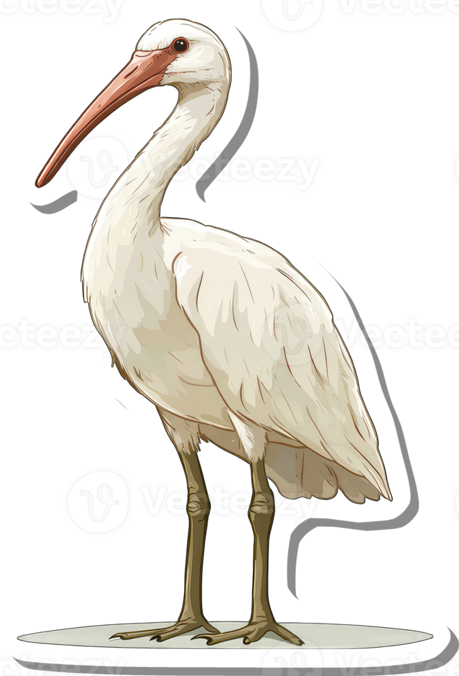 Illustration of a white ibis bird standing on a surface png