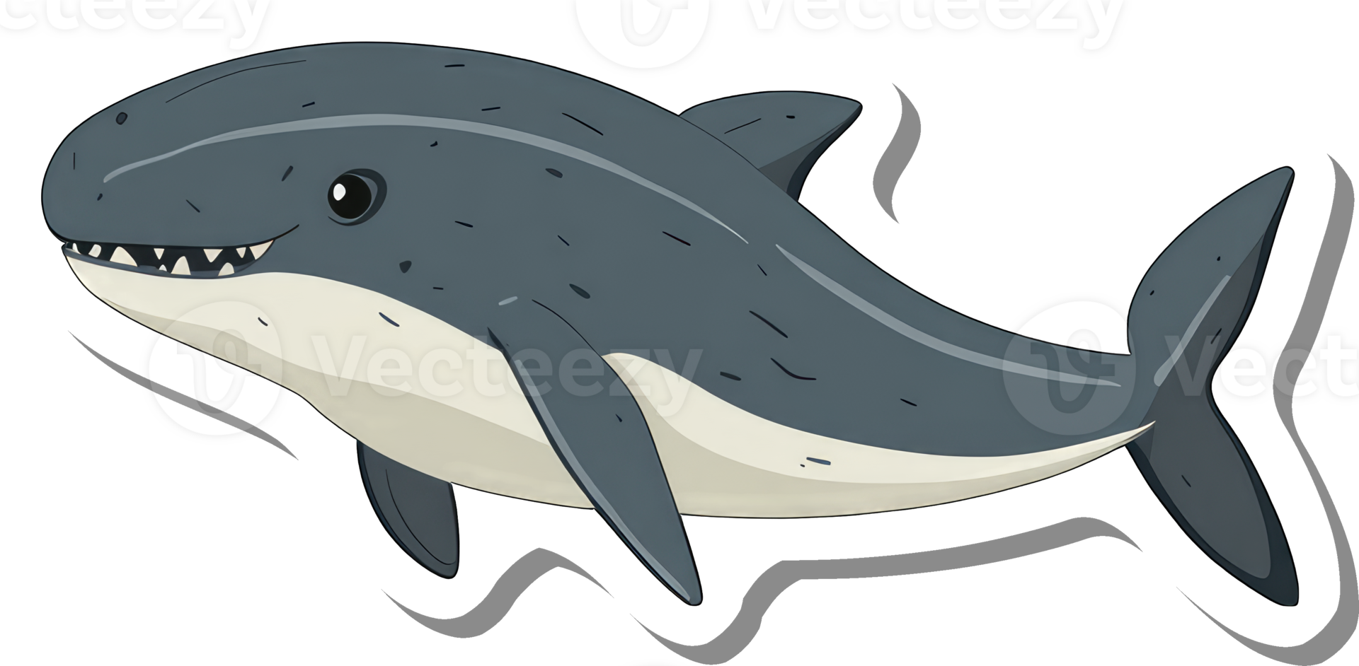 Cartoon illustration of a smiling gray whale png