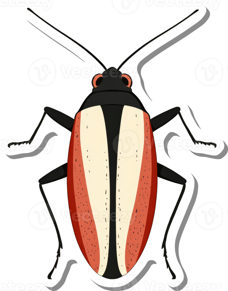 Red and White Beetle Illustration Featuring Long Antennae png