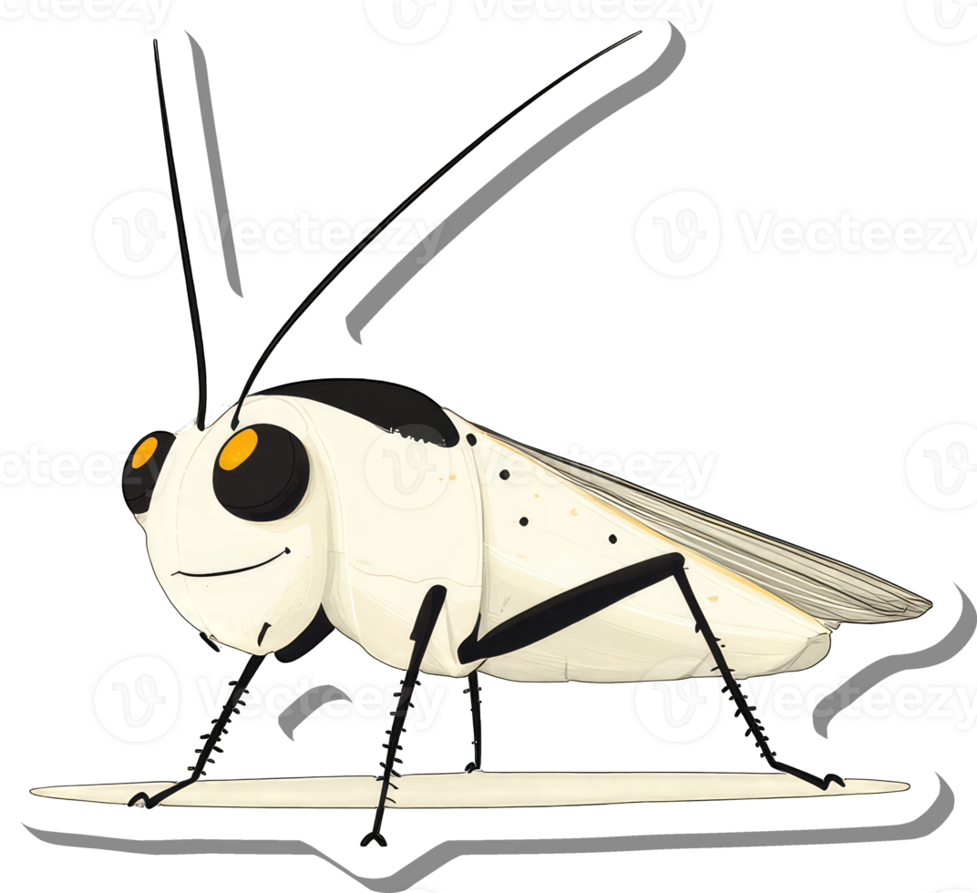 A whimsical illustration of a white grasshopper png