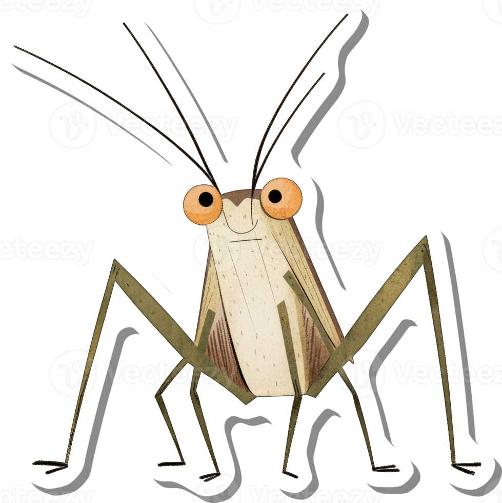 A whimsical illustration of a cartoon grasshopper png