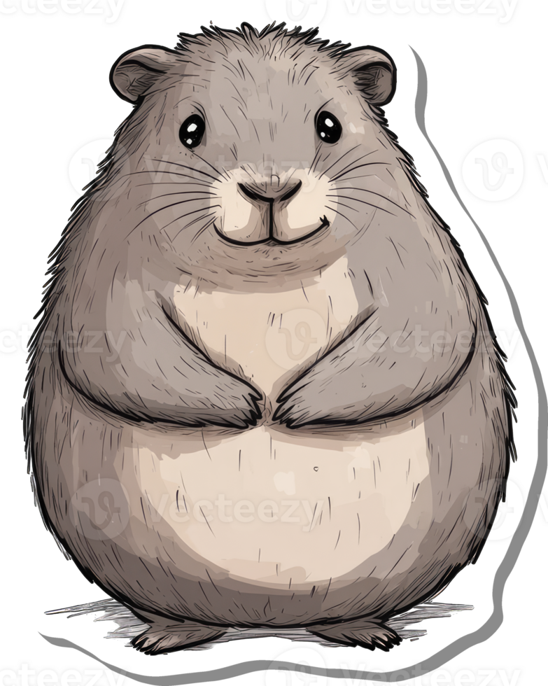A chubby gray hamster sits contentedly smiling png