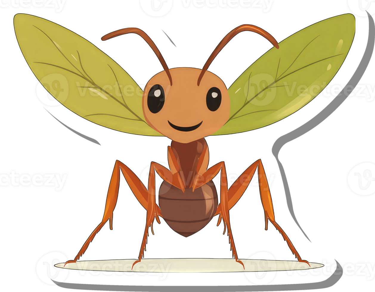 A Happy Cartoon Ant With Leaf Wings png
