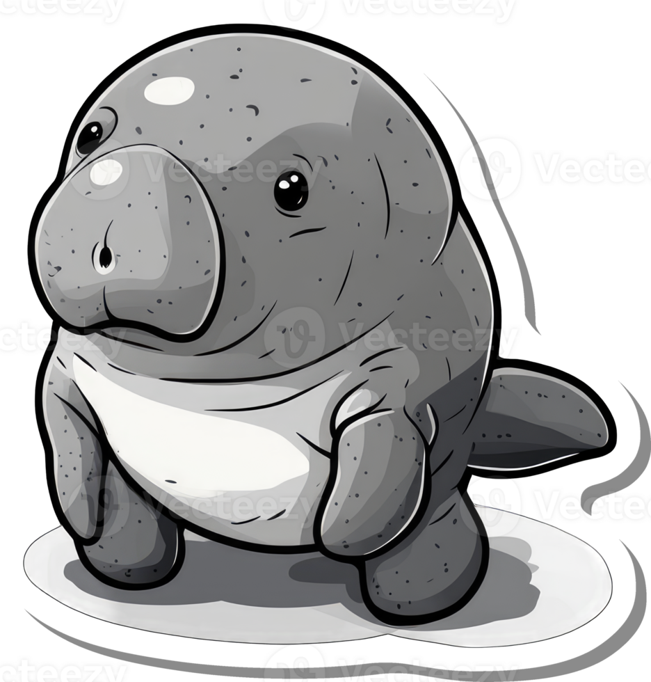 Adorable Cartoon Manatee Character Design Illustration png