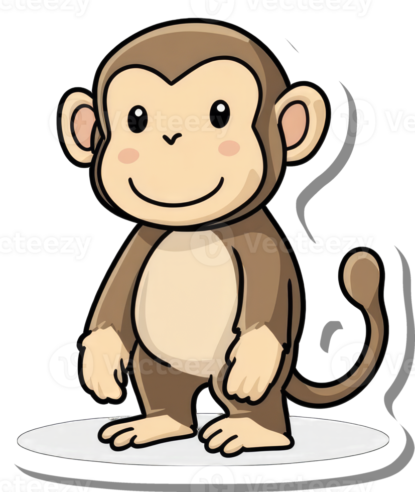 Adorable Cartoon Monkey Standing Happily png