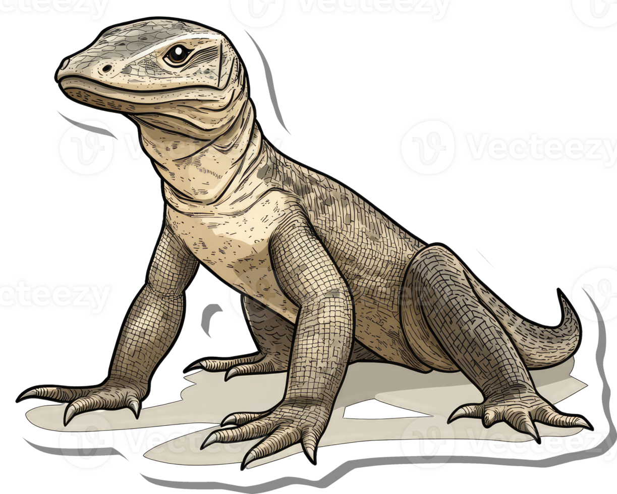 Komodo Dragon Illustration Showing Detailed Scales and Claws png