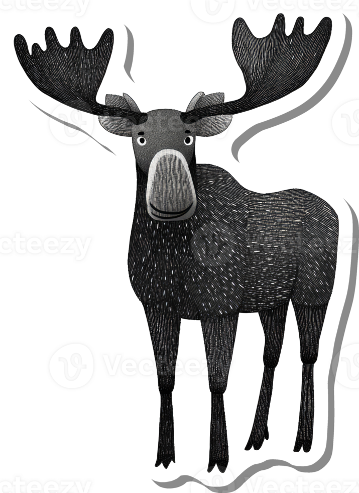 A stylized illustration of a moose with large antlers png