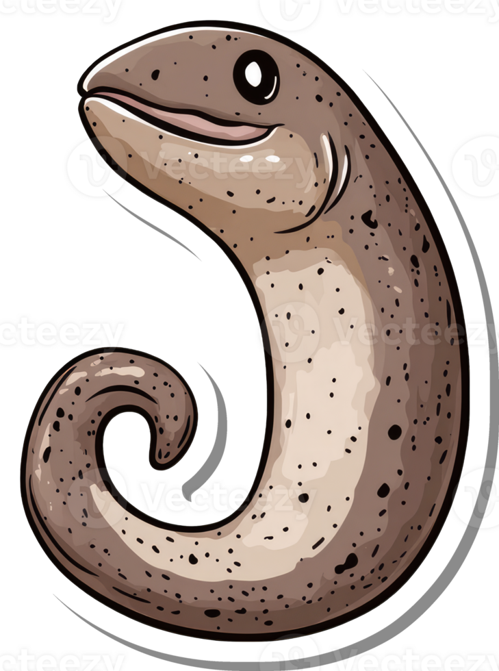 Adorable Cartoon Eel Curled in a J Shape png