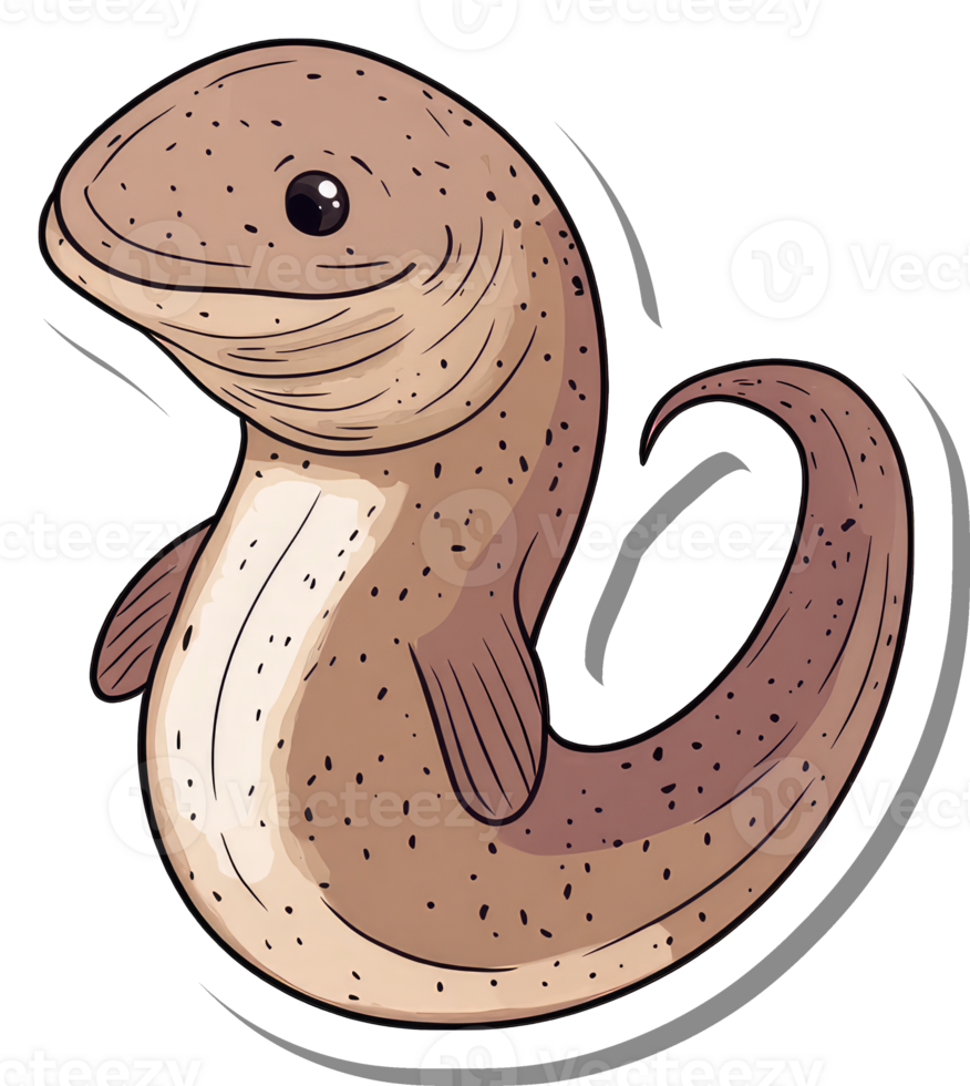 Adorable Cartoon Illustration Of A Brown Eel png