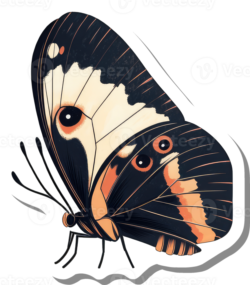 Elegant Butterfly with Dark Wings and Orange Accents png