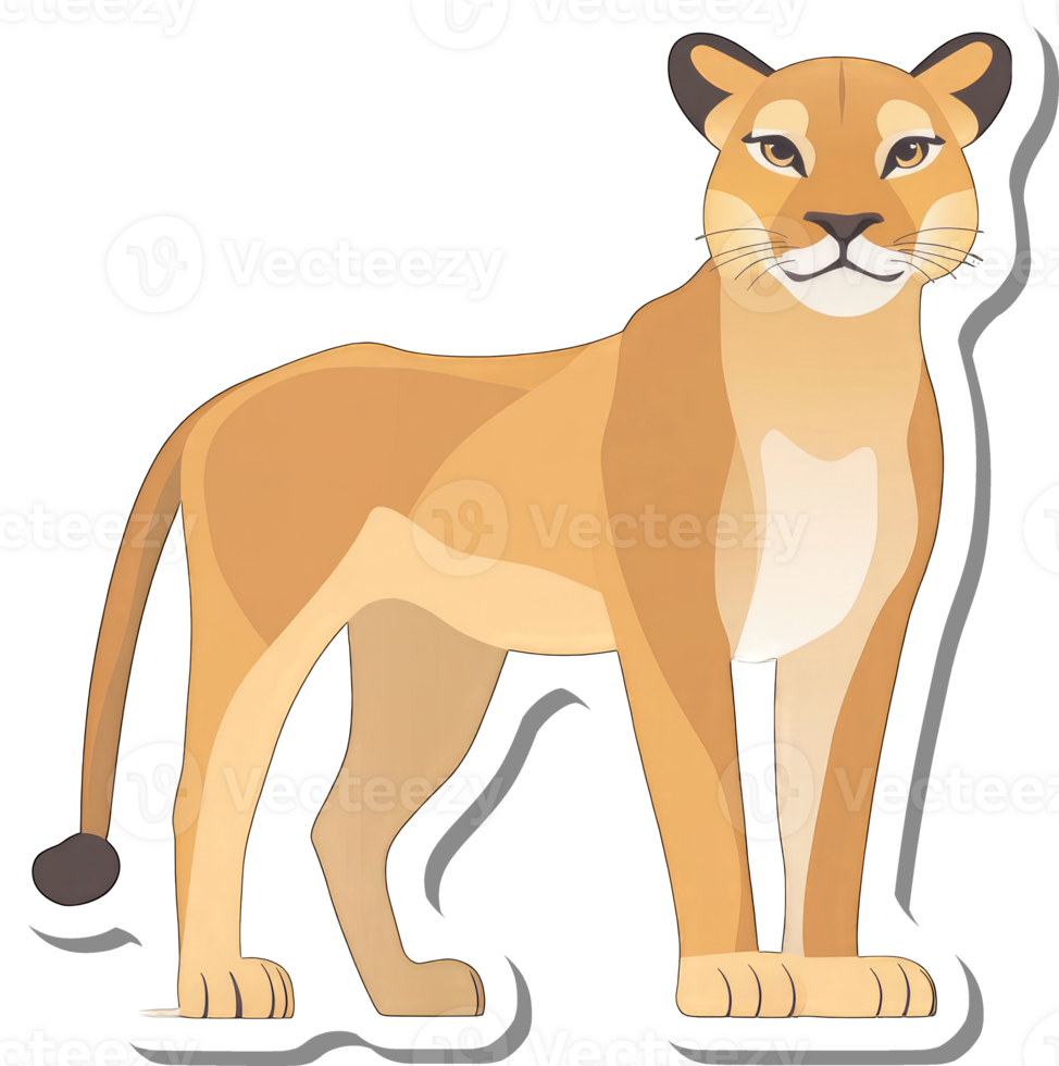 A female lion stands alert and graceful png