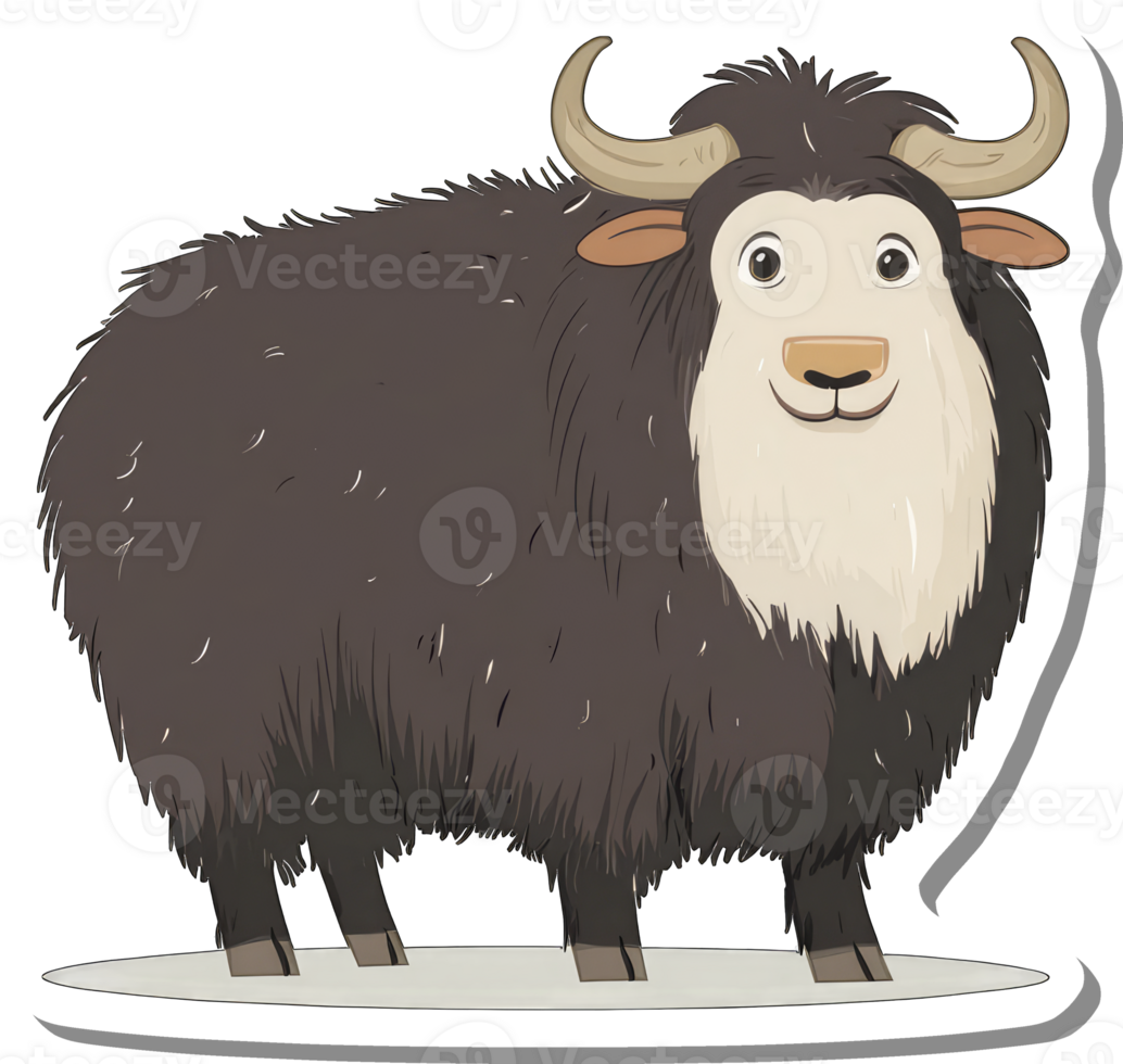 A Friendly Cartoon Yak Stands on White Background png