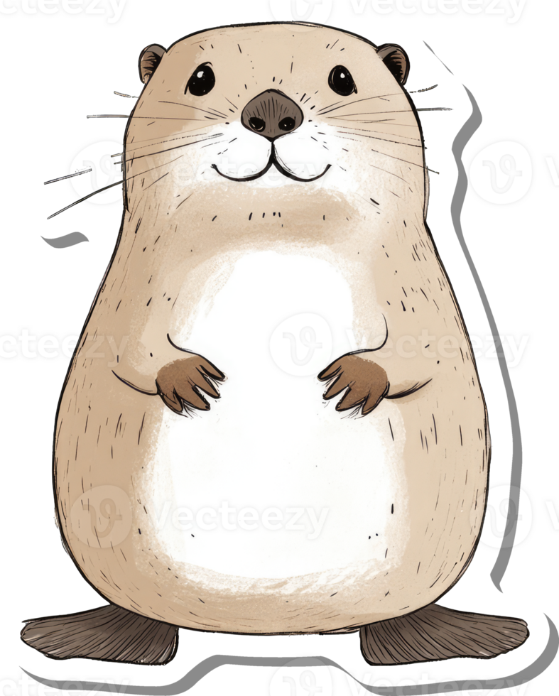 Adorable Cartoon Otter Sitting Happily Smiling png