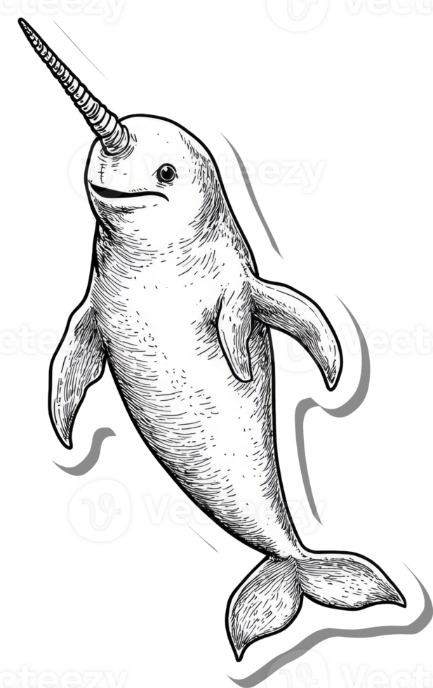 A Detailed Ink Drawing of a Narwhal Whale png