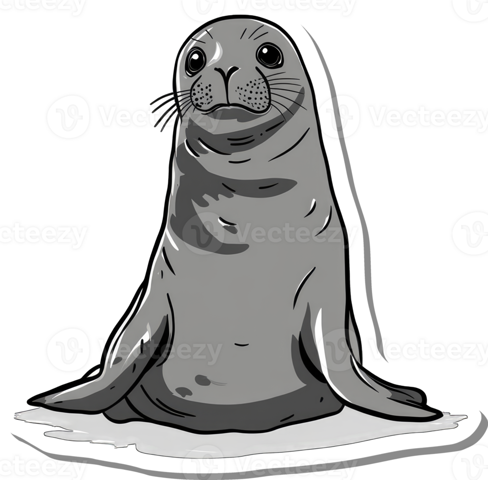 Adorable Grey Seal Sitting on White Background png