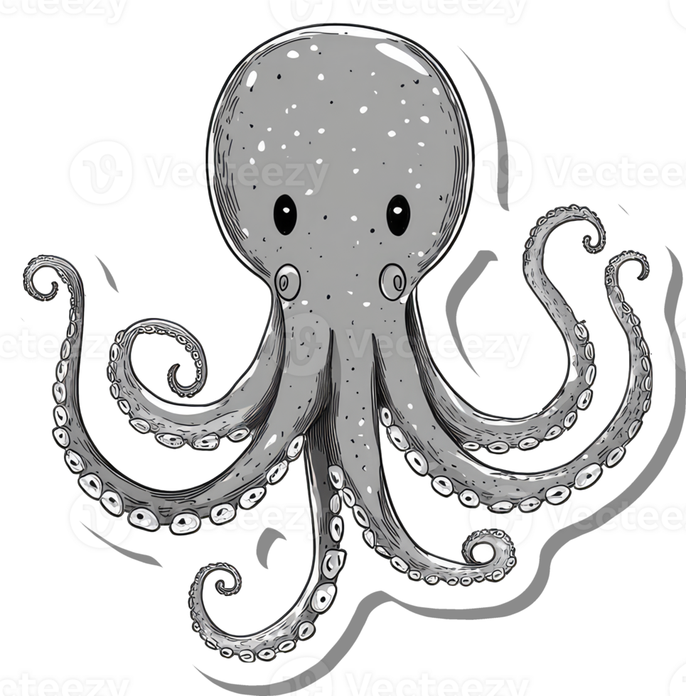 A Cute Gray Octopus with Eight Tentacles png
